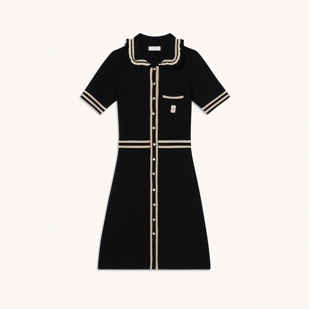 Sandro Short-sleeved dress with contrast trim